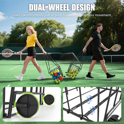 wasoyun 75 50 Tennis & Pickleball Hopper with Wheels Ball Pick Up Basket, Pickleball Ball Retriever Ball Holder Storage