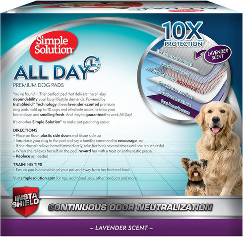 23"x24", 50 Count Simple Solution All Day Dog Pads, Disposable Puppy Training Pads with Lavender Scent, Leak Proof Pet