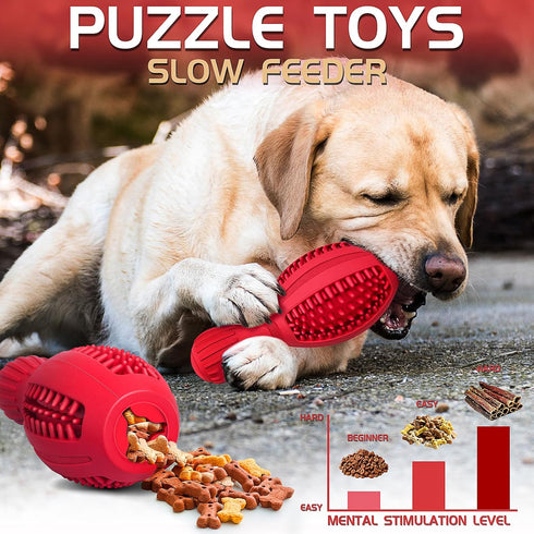 Interactive Dog Treat Puzzle Toy - Durable Rubber Chew Toys for Large Dogs, Squeaky Toys for Aggressive Chewers,