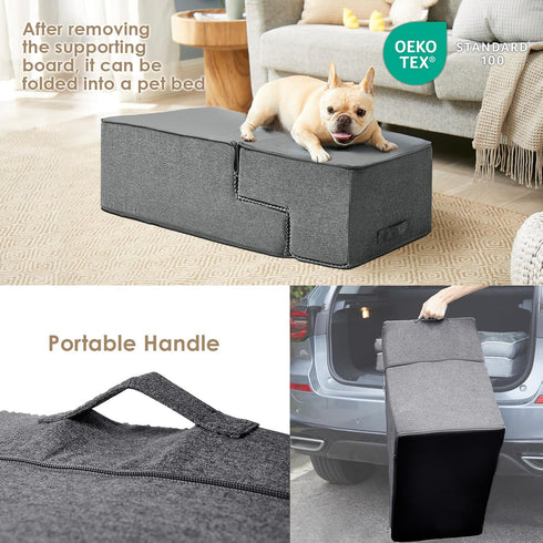 EHEYCIGA 4-Step Dog Stairs for Bed, 18”H, Non-Slip Indoor Ramp for Small Dogs and Cats, Grey