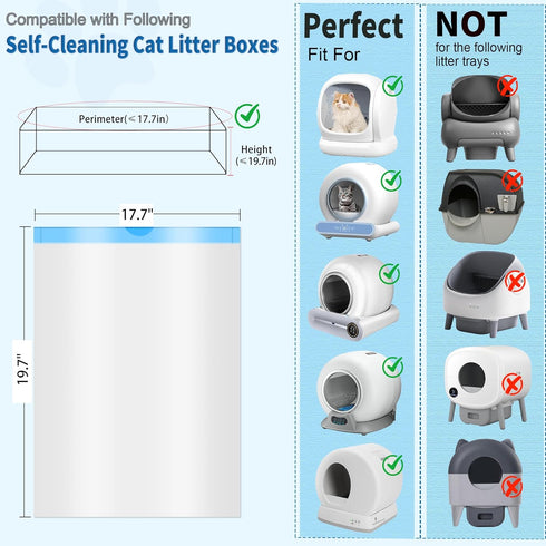 120 Count MW-SC01 MW-SC02/ MW-LR01, -17.7" 19.7" Cat Litter Box Liners Bags Compatible with MeoWant / Extra-Thick Cat