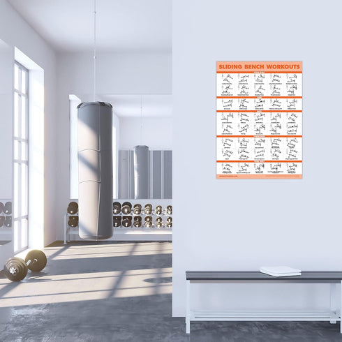 Palace Learning Sliding Bench Workout Poster - Incline Bench Exercise Chart for Total Gym, Weider Ultimate Body Works