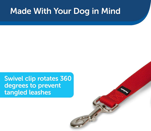 PetSafe Nylon Dog Leash – Strong, Durable, Traditional Style Leash with Easy to Use Bolt Snap – 3/4" x 6', Red
