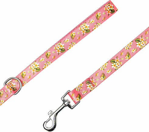 Blueberry Pet Summer Sparkle Dog Leash, Large Size 4 ft x 1", Tropical Flower Baby Pink Hibiscus Floral Print
