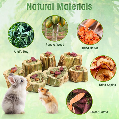 Rabbits(3.9oz/110g) Abizoo Rabbit Chew Toys for Bunny Natural Papaya Wood Chew Treats with Organic Alfalfa Hay, Dried