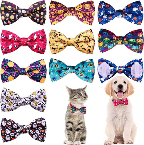 PET SHOW 10pcs Halloween Small Dog Bow Ties for Medium Dogs, Detachable Bowties with Elastic Bands