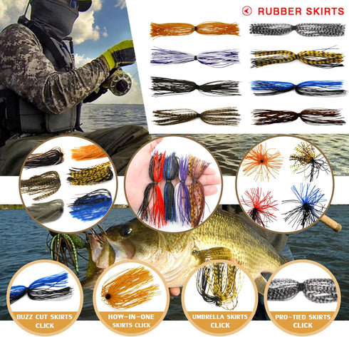Spinnerbait Skirts, Silicone Jig Skirts, 10 Bundles Bass Fishing Jigs Skirts for DIY Squid Jig Spinner Bait