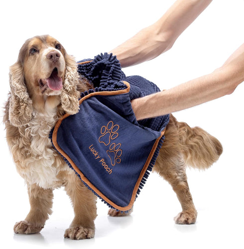 Super Absorbent Shammy Dog Towel - Luxuriously Soft Quick Drying Microfiber Bath Towel for Dogs (Pack of 2, French Navy)