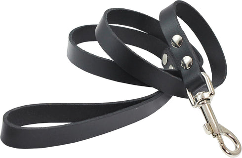 Dogs My Love Genuine Leather Classic Dog Leash 4 Ft Long 9 Sizes (Medium (Width: 14mm - 0.6"), Black)