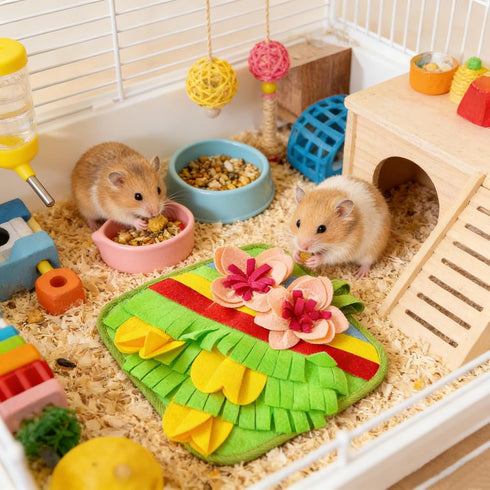 Rabbit Snuffle Mat, Interactive Foraging Pad for Small Pets, Anti-Slip Felt Feeding Mat for Bunny, Hamster, Guinea Pig