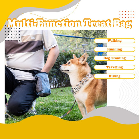 Dog Treat Pouch, Lightweight Portable Pet Safe Treat Bag with Built-in Poop Bag Dispenser (Red, Paw)