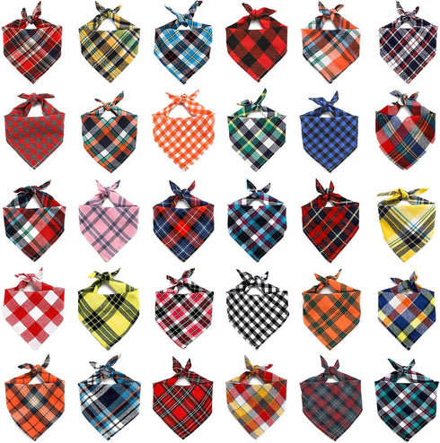 Segarty Dog Bandanas, 30 Pack 22.8"x15.7" Pet Scarf Triangle Plaid Bibs Accessories