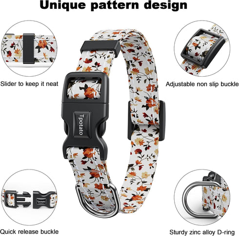 Reflective Combination Pattern Girl Dog Collar for Small Medium Large Breed Dogs, Adjustable Soft Nylon Pet Collar (M)