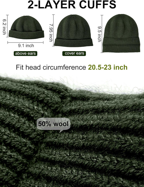 vidsel Thin Wool Fisherman Beanie Hat for Men Women, Fall Winter Short Knit Cuffed Fashion Cap