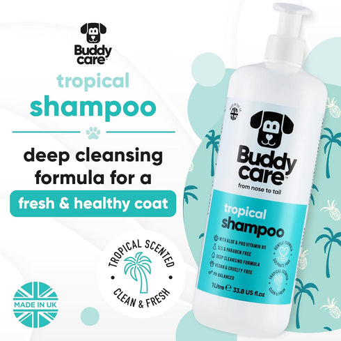 Buddycare B5 (33.8oz) Tropical Dog Shampoo by | Deep Cleansing Shampoo for Dogs | Tropical Scented | with Aloe Vera