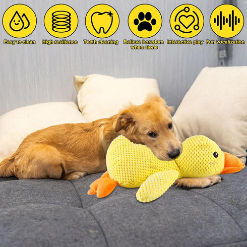 Qbustv Yellow Duck Dog Toy - Large Plush Stuffed Animal Chew Toy for Large Breed Dogs, Interactive Puppy Toy