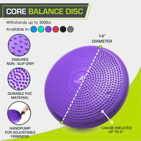 ProsourceFit Core Balance Disc Trainer, 14” Diameter with Pump for Improving Posture, Fitness, Stability by ProsourceFit