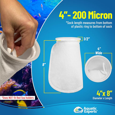 Aquatic Experts 4 inch Ring Filter Socks, 200 Micron, 2 Pack for Saltwater Aquarium and Sump Filter Sock