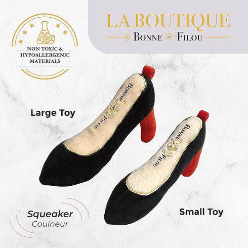Bonne et Filou Red High Heel Plush Squeaky Dog Toy, Durable Chew Toy for Small and Medium Dogs