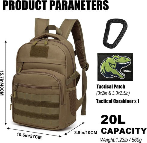 Kids Tactical Backpack, Army Molle Bookbag Military Boys Backpack for School, Outdoor, Camping, Brown