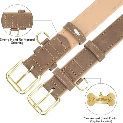 Leather Dog Collar for Medium Dogs, Soft Padded with Heavy Duty Gold Buckle, Durable & Comfortable for Daily Walking