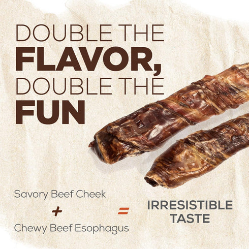 Natural Farm Power Beef Sticks Dog Chews, 6”, 15-Pack, Premium Beef Cheek Wrapped in Beef Esophagus
