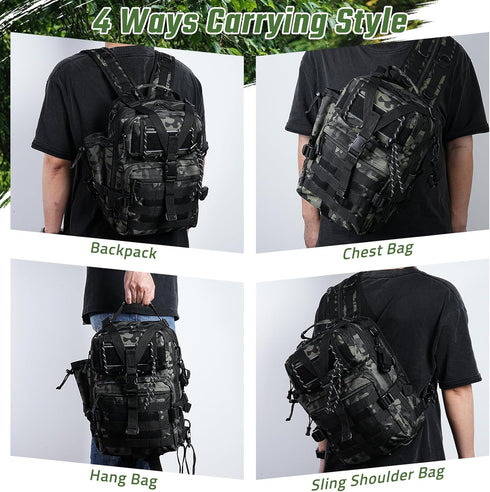 Fishing Tackle Backpack, Military Tactical Sling Bag, Fishing Gear Storage, Molle Assault Pack for Hiking Rucksack