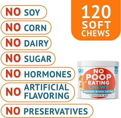 Chew No Poo - Coprophagia Treatment for Dogs, Natural Stool Eating Deterrent + Breath Aid, Probiotics & Digestive