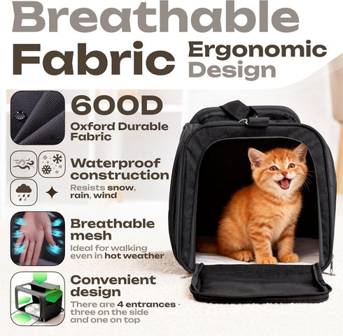 15 lbs, Airline Approved Medium Pet Carrier for Cats & Dogs Foldable Dog Bag with Soft Mat, Breathable Mesh Windows