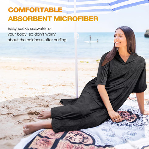 Solaris Surf Poncho Changing Towel Robe for Women Men, Lightweight Water Absorbent Changing Robe with Packable Bags