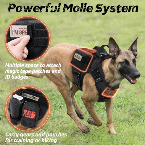 rabbitgoo Tactical Dog Harness, Heavy Duty No-Pull Vest for Large Dogs, Adjustable Military Harness, Black, M