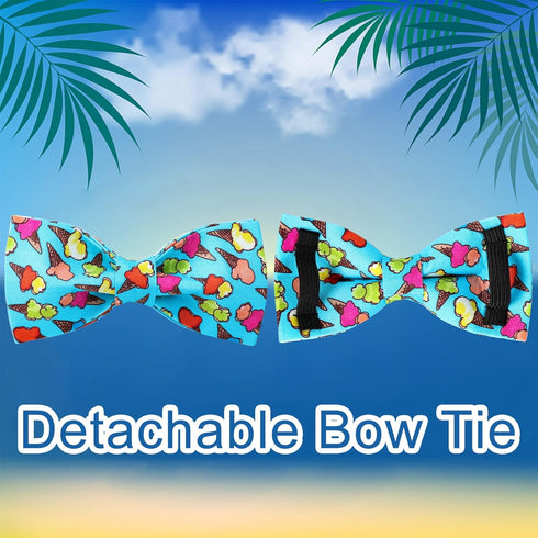 Summer Dog Collar with Bow Tie, Cotton Blue Bowtie Collar for Small Dogs, Comfortable with Metal Buckle, S, 10-16in