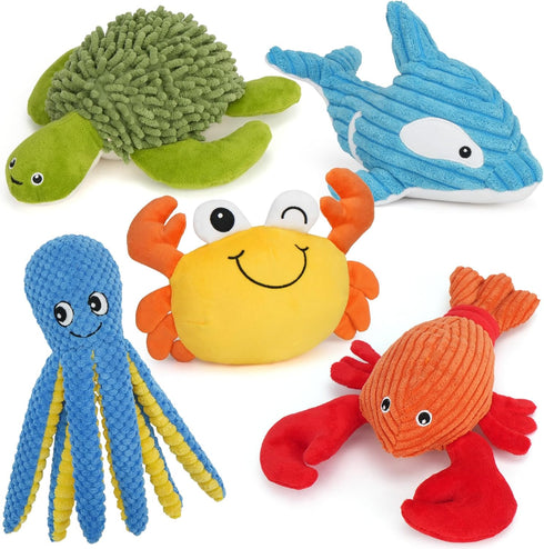 Prime Pets Dog Toys, 5 Pack, Plush Crinkle Squeaky Dog Toys, Durable