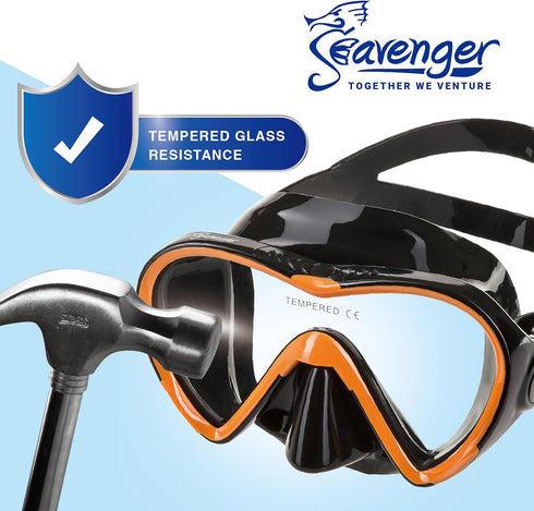 Set Seavenger Aviatar Diving Dry Top Snorkel with Adjustable Open-Heel Fins, Single-Lens Mask, and Mesh Gear Bag