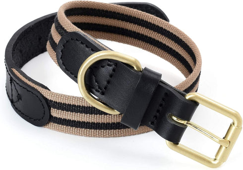Mile High Life Genuine Leather Dog Collar, Heavy Duty Canvas with Adjustable Rust-Proof Metal Pin Buckle for Large Dogs