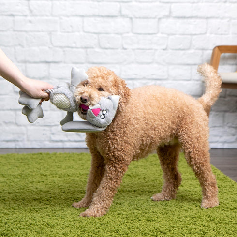 goDog Multi Tugs Rabbit Dog Toy, Plush & Rope with Chew Guard Technology - Small, Gray