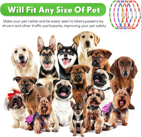 Weewooday 5 Pcs Light Up Dog Collars, Silicone LED Lighted for Night Walking, Rechargeable Glow in The Dark Safety