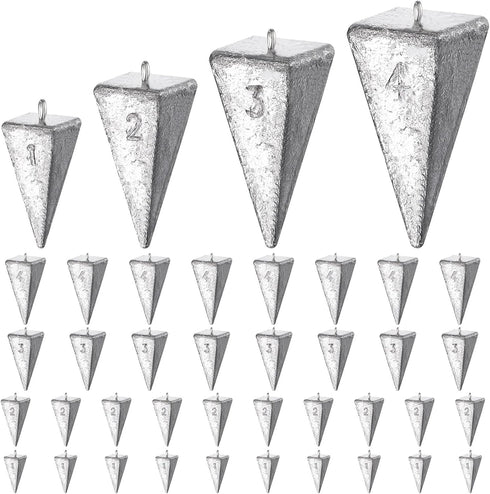 Hiboom 42 Pcs Pyramid Sinker Weights for Fishing Kit, 1 oz 2 oz 3 oz 4 oz Fishing Weights Rig for Ocean Surf Fishing