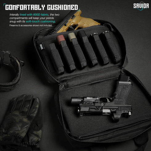 Savior Equipment Tactical Double Scoped Handgun Firearm Case, Pistol Bag for Outdoor Hunting, Lockable Compartment