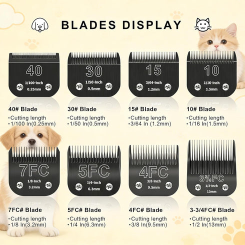7FC A5, KM-10 7FC 1/8-Inch 3.2mm Black-3Pcs. Detachable Pet Dog Grooming Blades, Compatible with Ainds, Oster Wahl