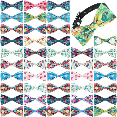 16 Pcs Dog Bow Ties - Summer Hawaiian Styles for Large Dogs - Collar Attachment Bows with Rubber Bands