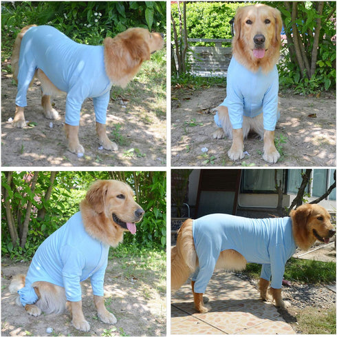 Lovelonglong Four Feet Dog Lightweight Pajamas, Pure Cotton Dog Jumpsuits for Large Medium Small Dogs Lightblue