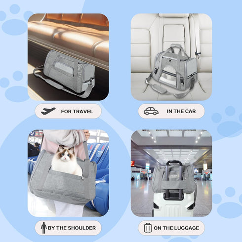 17.0" 10.0" 11.0" FluffyDream Pet Travel Carrier Soft Sided Portable Bag for Cats, Small Dogs, Kittens or Puppies