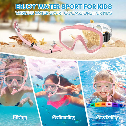 HiiPeak Snorkeling Gear for Kids, Goggles with Nose Cover, Dry Top Snorkeling Set for Ages 5-15