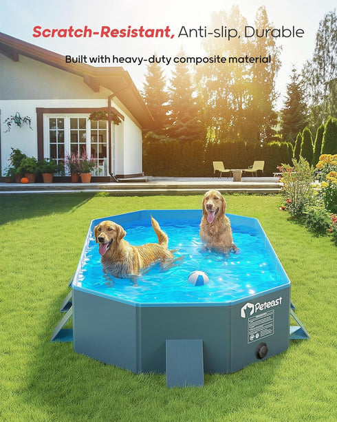 71" Lx39 Wx12 Peteast Foldable Dog Pool with Sturdy Square Design, Durable D Extra Large Portable Pet Bathtub