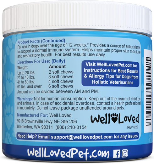 120 Well Loved Dog Allergy Chews - Dog Allergy Relief, Itching Skin Relief, Hot Spot Treatment & Seasonal Allergies