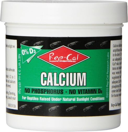 Rep-Cal 52298 Phosphorous-Free Calcium Powder, 4.1 oz, Reptile/Amphibian Supplement Without Vitamin D3