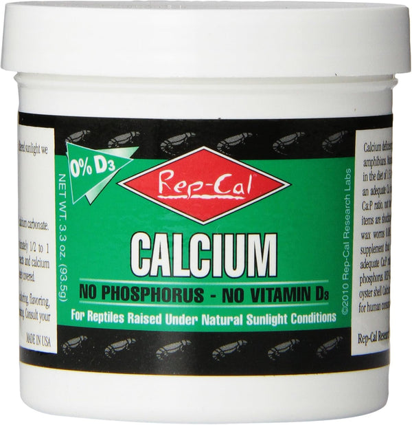 Rep-Cal 52298 Phosphorous-Free Calcium Powder, 4.1 oz, Reptile/Amphibian Supplement Without Vitamin D3