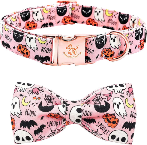 Elegant little tail Fall Dog Collar with Bow - Halloween Pumpkin Bow for Small Dogs, Soft Dog Bowtie Collar