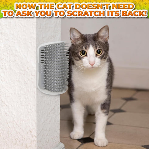 Cat Corner Scratcher - Self Groomer Wall Brush with Face Scratchers and Catnip for Indoor Cats - Easy to Install